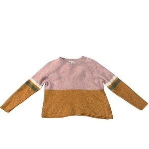 Madewell Colorblock Merino Wool Blend Sweater Pink Tan Striped Sleeves Large